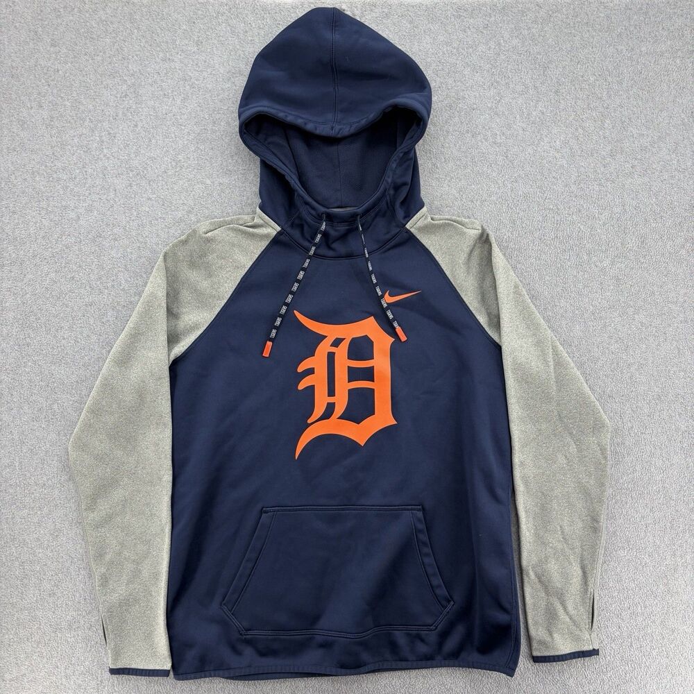 Nike Detroit Tigers Dri-FIT Hoodie Womens Medium Navy Gray Orange MLB Baseball